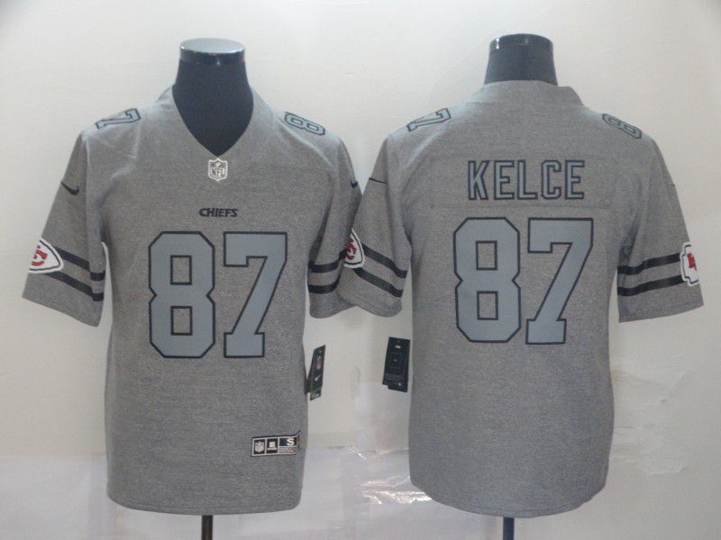 Men Kansas City Chiefs 87 Kelce Grey Retro Nike NFL Jerseys